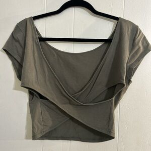 American Eagle army green crop top w/ criss cross back detail - Size Large